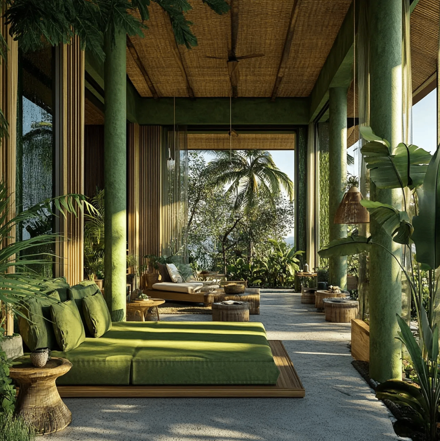 Lush green resort interior